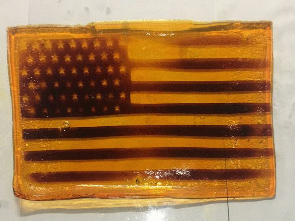 Photopatterned American flag fades from hydrogel over time