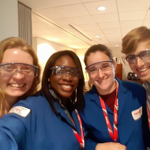 students wearing safety goggles