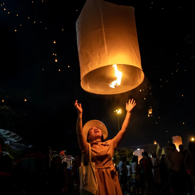A woman celebrates the Lantern Festival