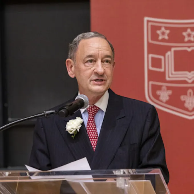 Mark S. Wrighton, chancellor emeritus of Washington University, is the first recipient of the James and Mary Wertsch Distinguished University Professorship. (Photo: Joe Angeles/Washington University)
