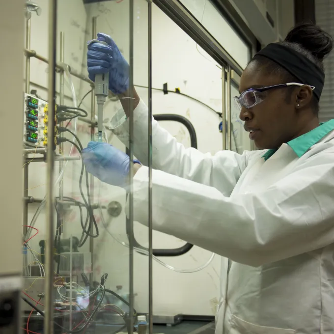 student working in lab